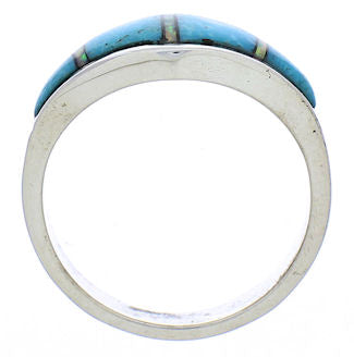 Turquoise Opal Inlay Southwest Silver Ring Size 7-3/4 EX51061